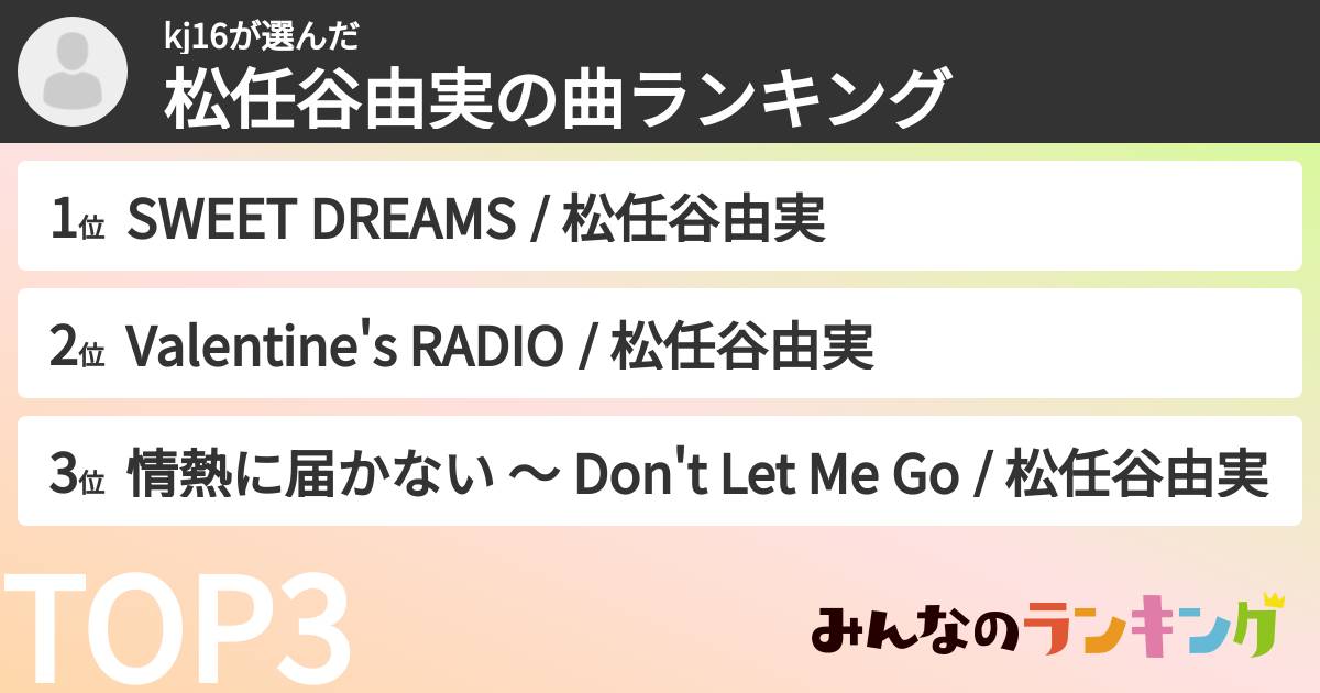 kj16さんの「松任谷由実の曲ランキング」