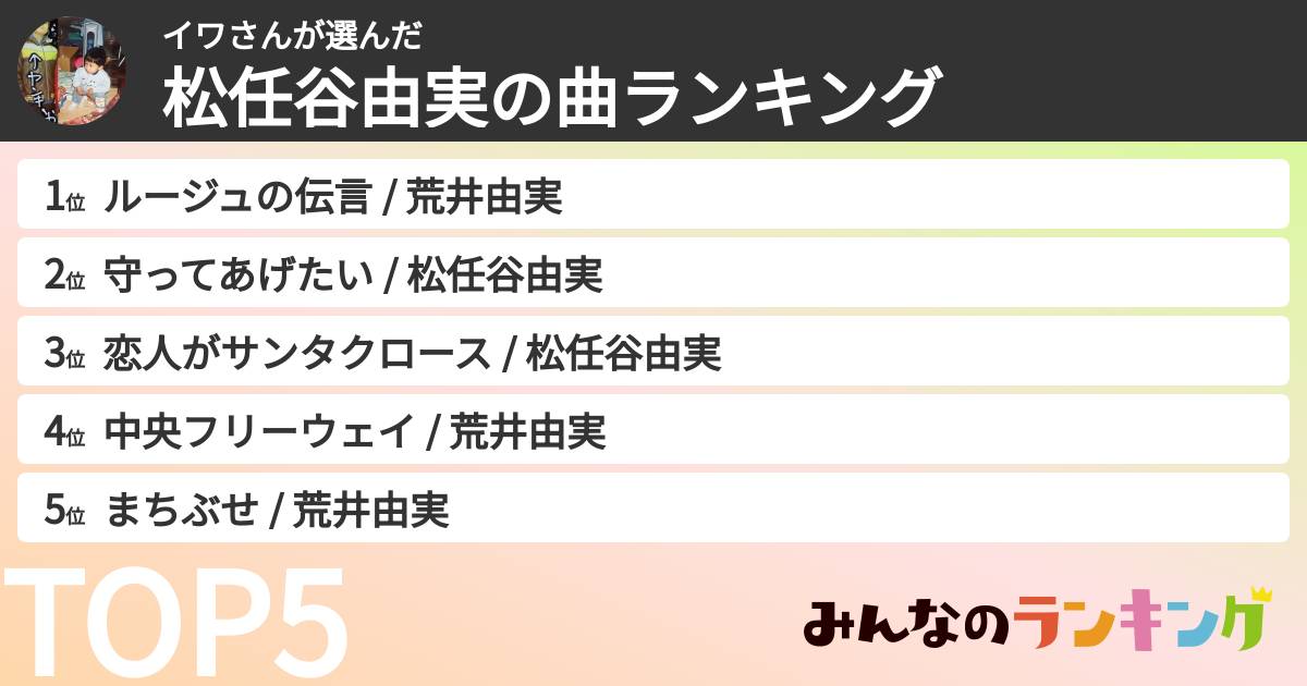 イワさんさんの「松任谷由実の曲ランキング」