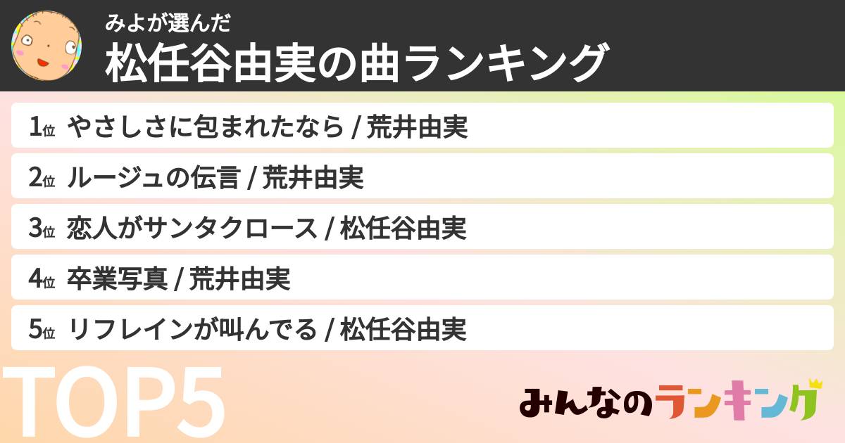 みよさんの「松任谷由実の曲ランキング」
