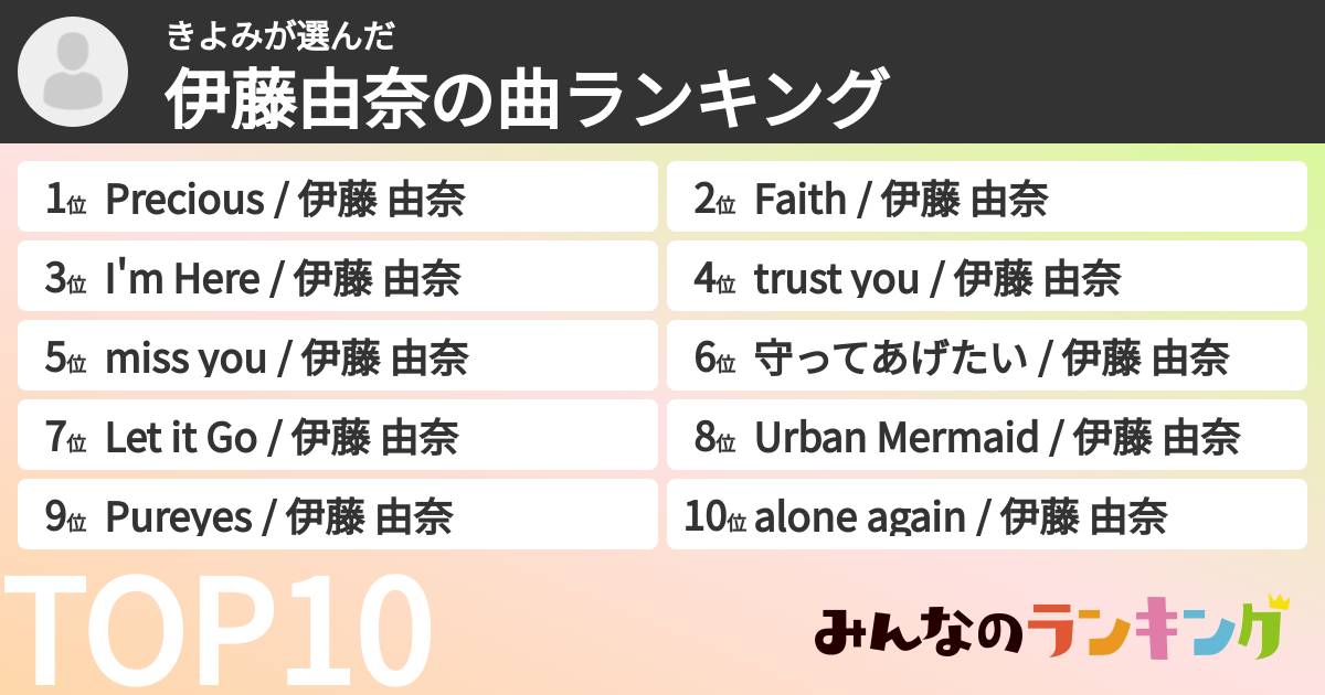 きよみさんの「伊藤由奈の曲ランキング」