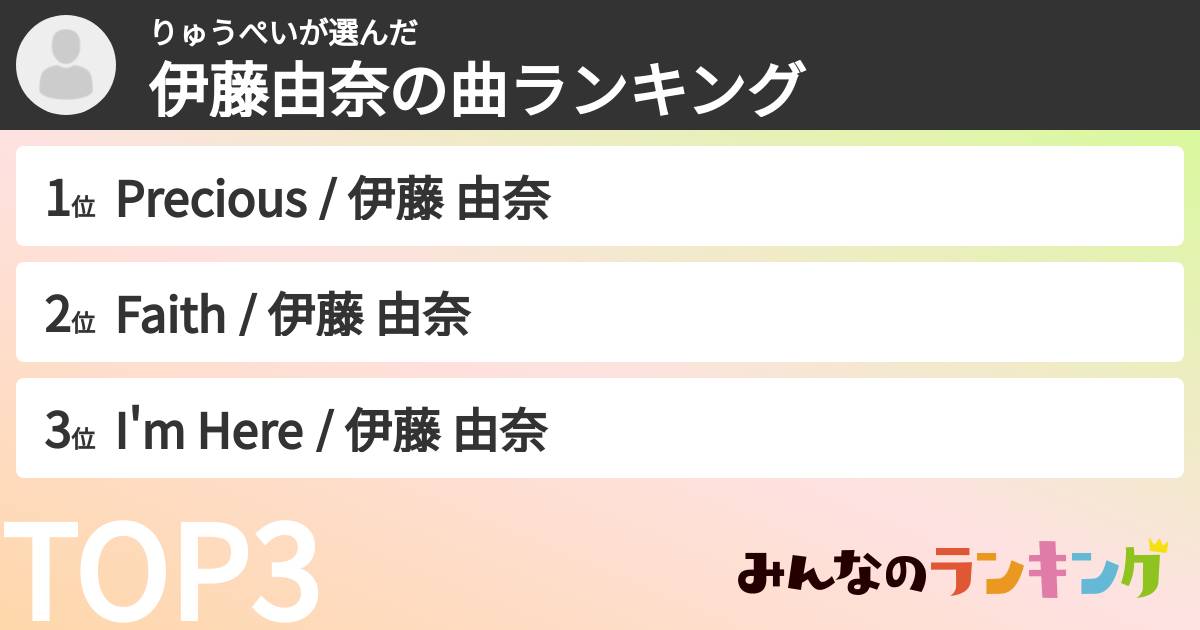 りゅうぺいさんの「伊藤由奈の曲ランキング」