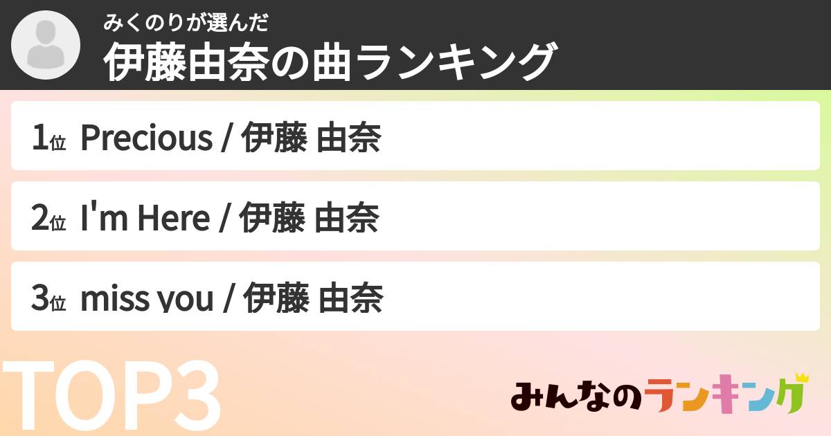 みくのりさんの「伊藤由奈の曲ランキング」