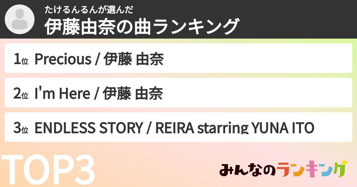 たけるんるんさんの「伊藤由奈の曲ランキング」