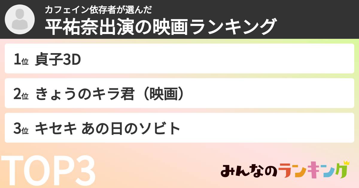 カフェイン依存者さんの「平祐奈出演の映画ランキング」