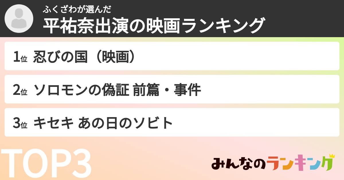 ふくざわさんの「平祐奈出演の映画ランキング」