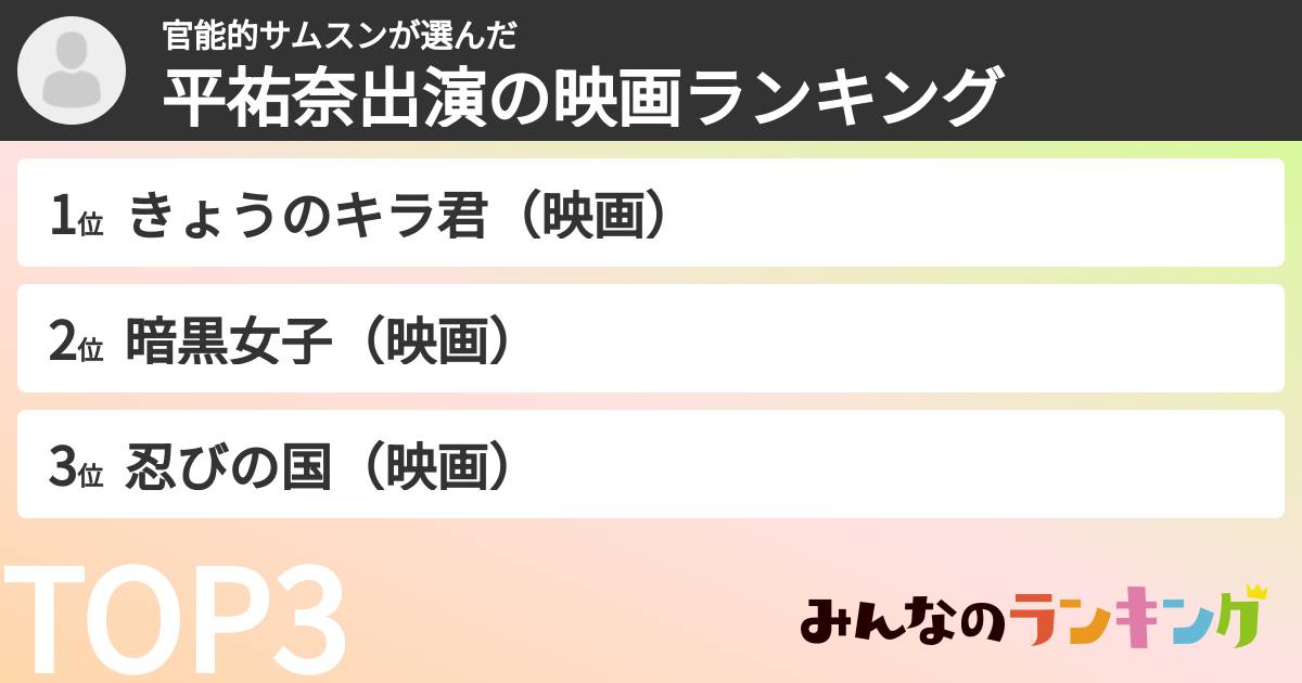 官能的サムスンさんの「平祐奈出演の映画ランキング」