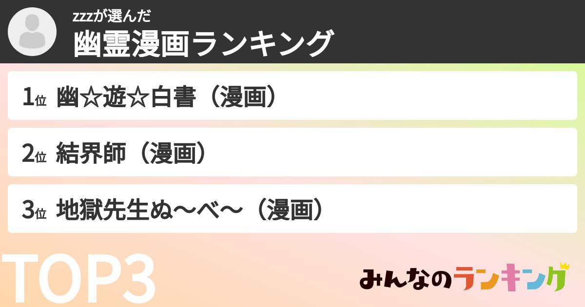zzzさんの「幽霊漫画ランキング」