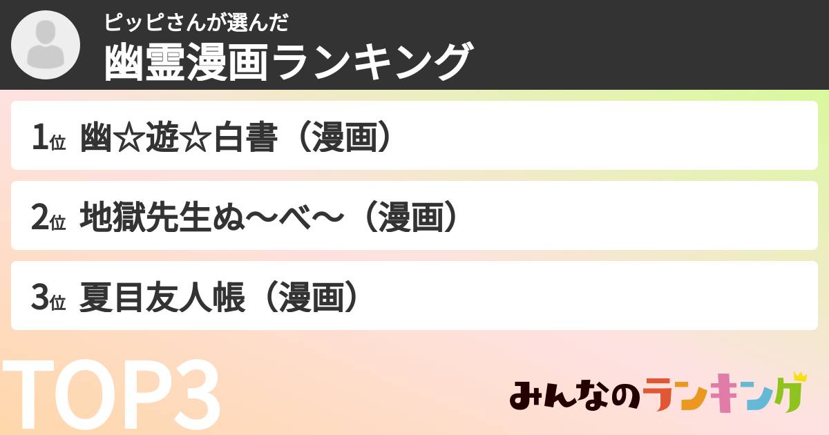 ピッピさんさんの「幽霊漫画ランキング」