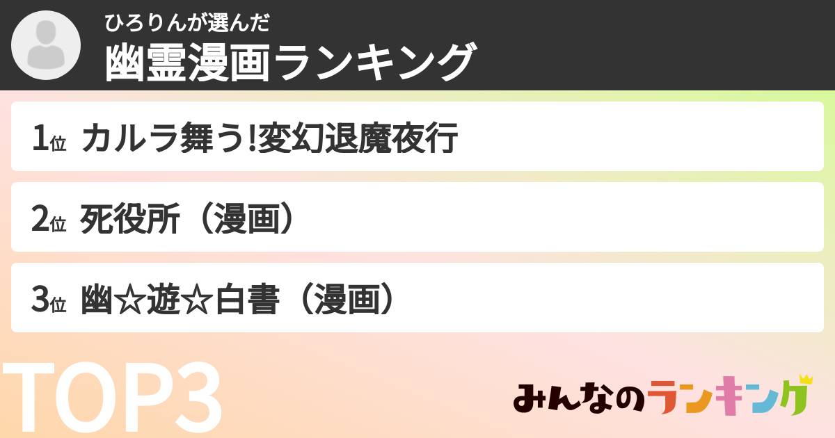 ひろりんさんの「幽霊漫画ランキング」