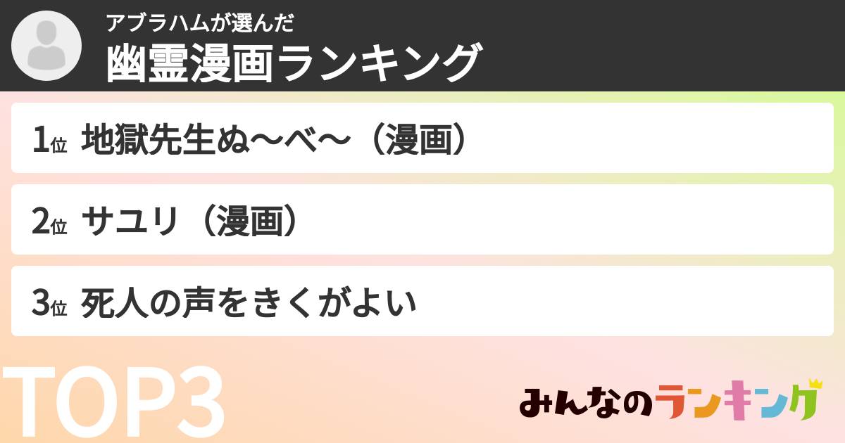 アブラハムさんの「幽霊漫画ランキング」