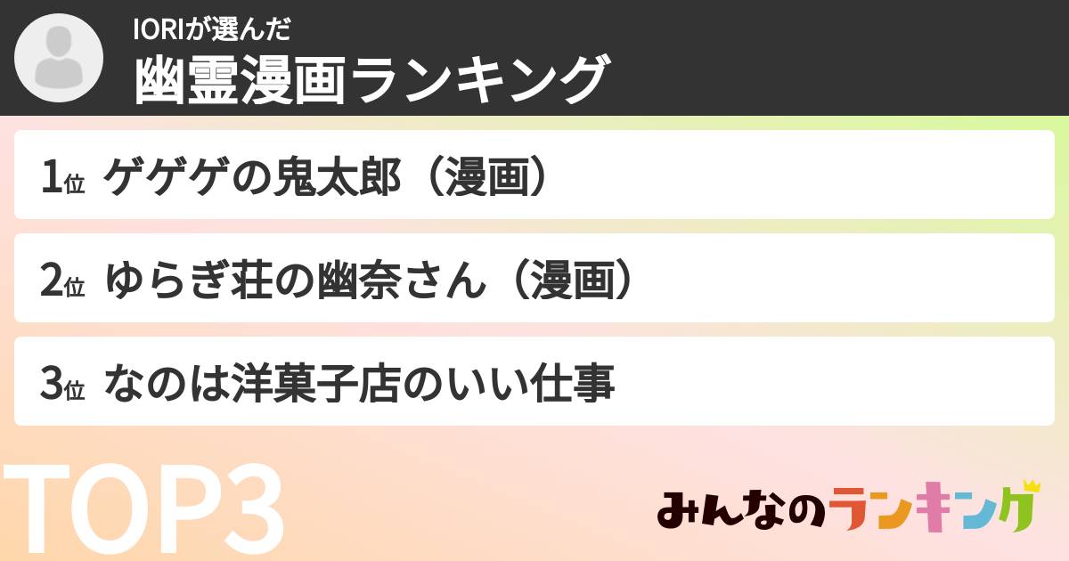 IORIさんの「幽霊漫画ランキング」