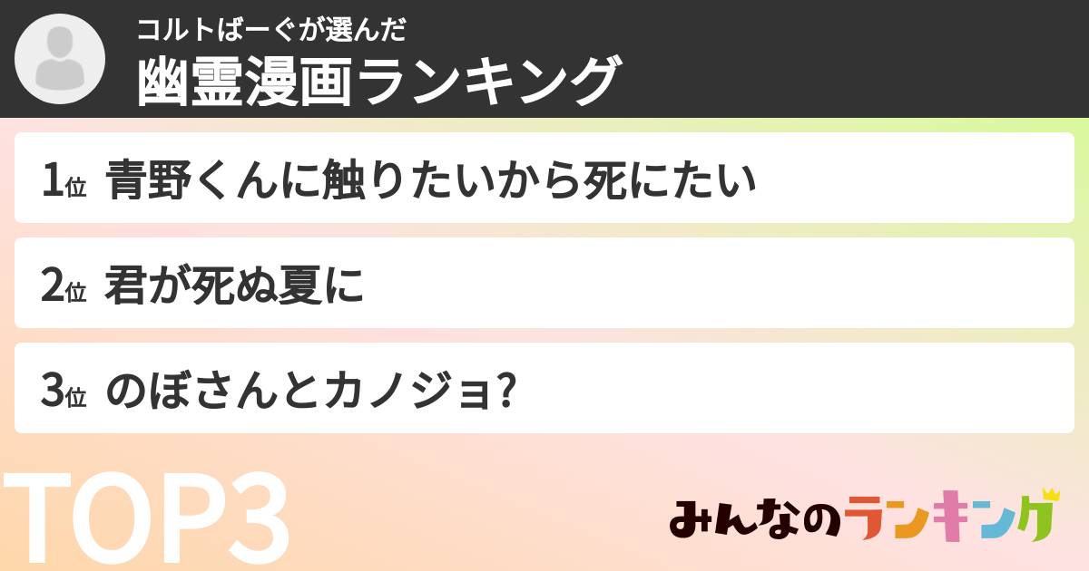 コルトばーぐさんの「幽霊漫画ランキング」