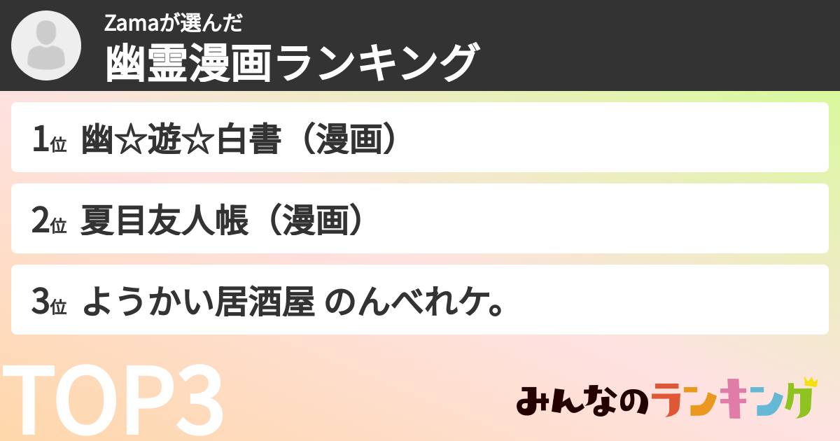 Zamaさんの「幽霊漫画ランキング」
