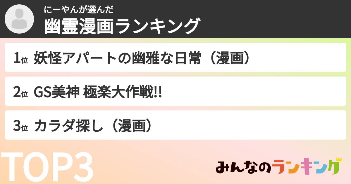 にーやんさんの「幽霊漫画ランキング」