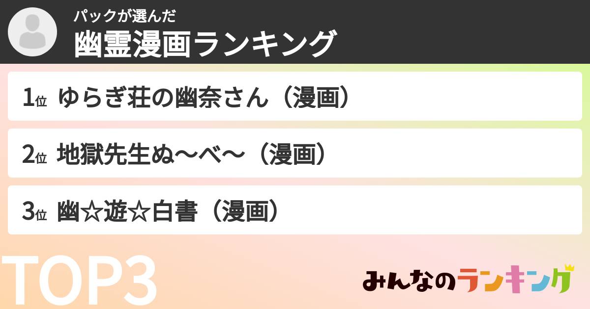 パックさんの「幽霊漫画ランキング」