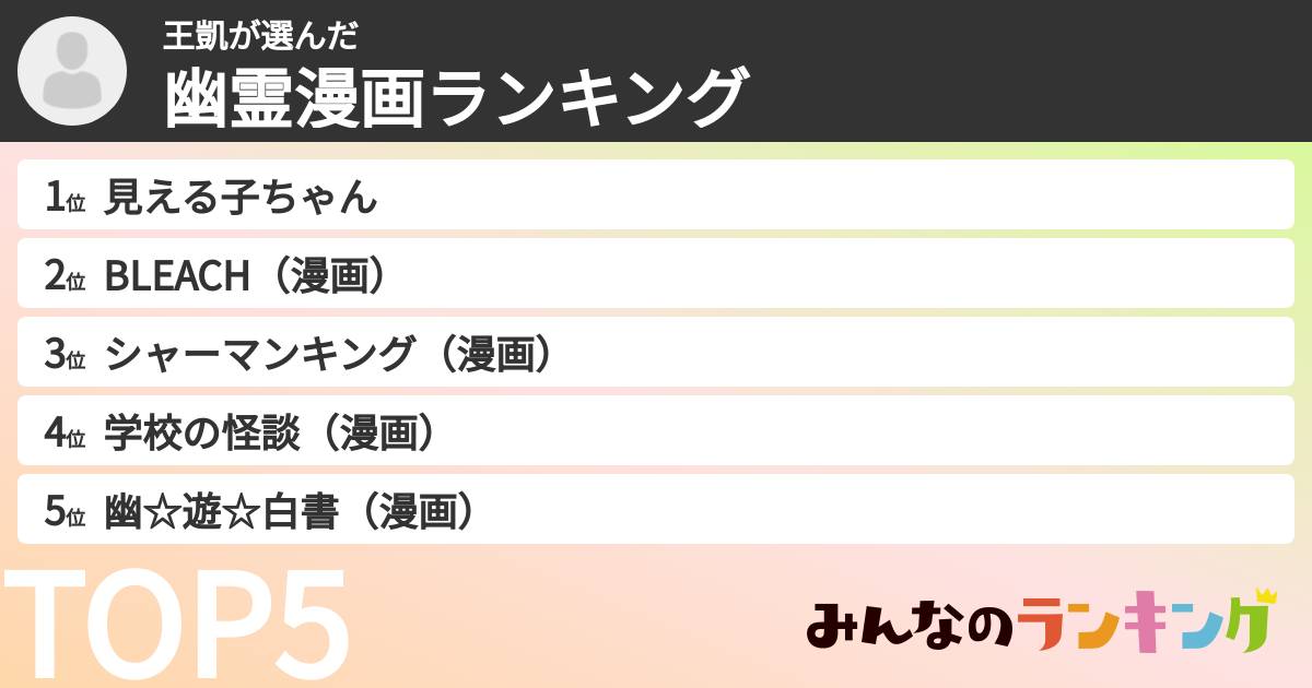 王凱さんの「幽霊漫画ランキング」