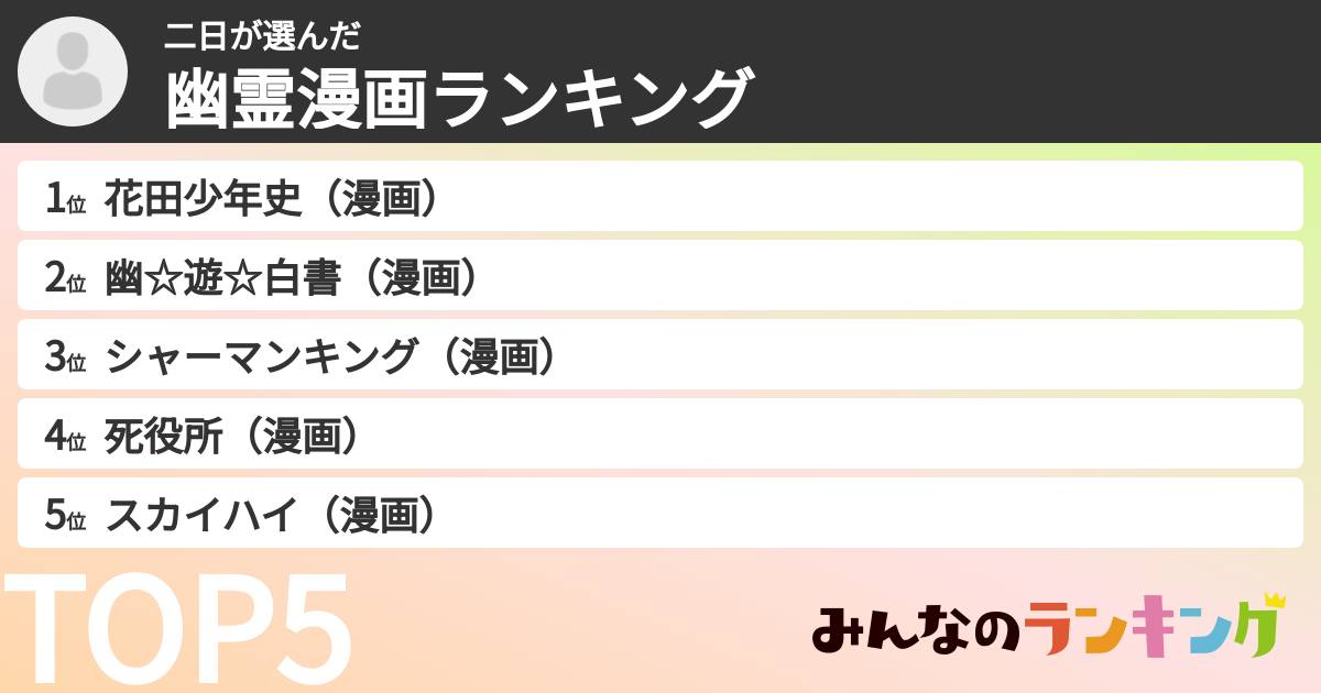 二日さんの「幽霊漫画ランキング」