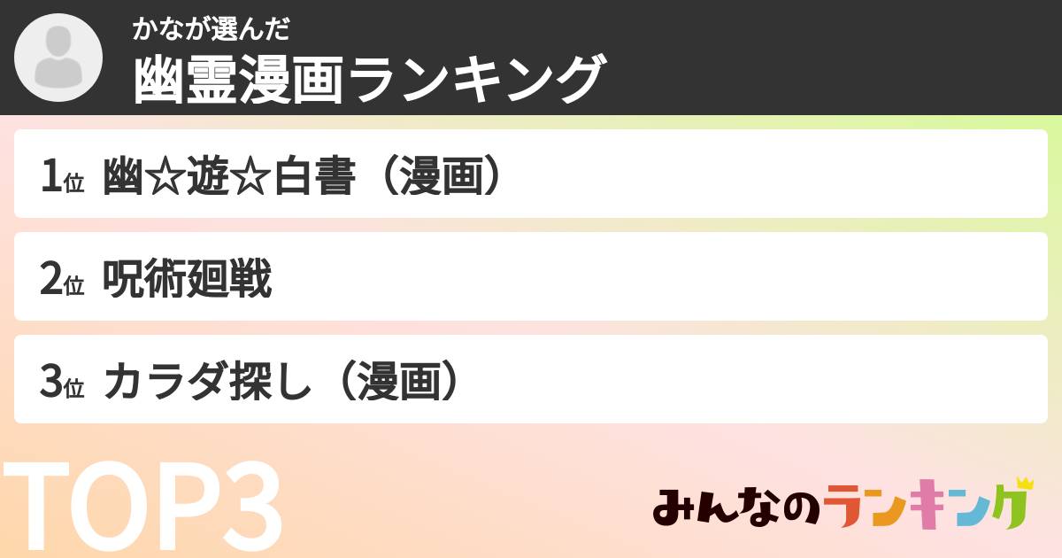 かなさんの「幽霊漫画ランキング」