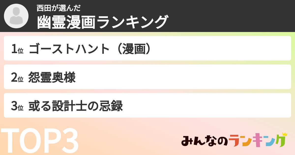 西田さんの「幽霊漫画ランキング」