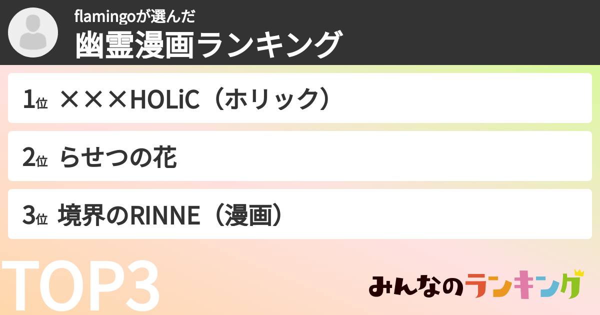 flamingoさんの「幽霊漫画ランキング」