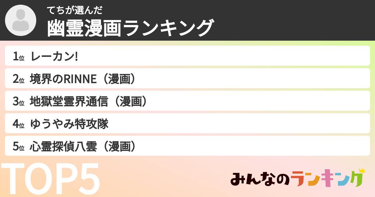 てちさんの「幽霊漫画ランキング」