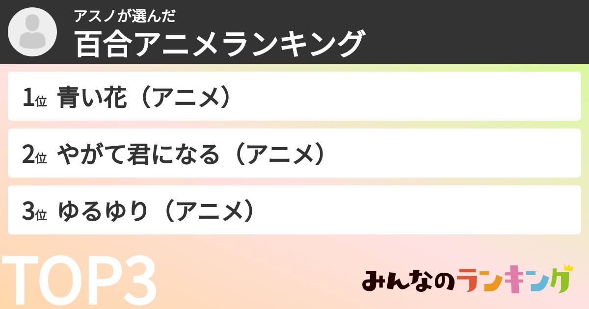アスノさんの「百合アニメランキング」