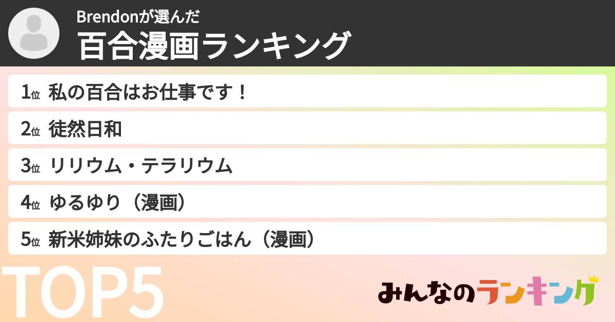 Brendonさんの「百合漫画ランキング」