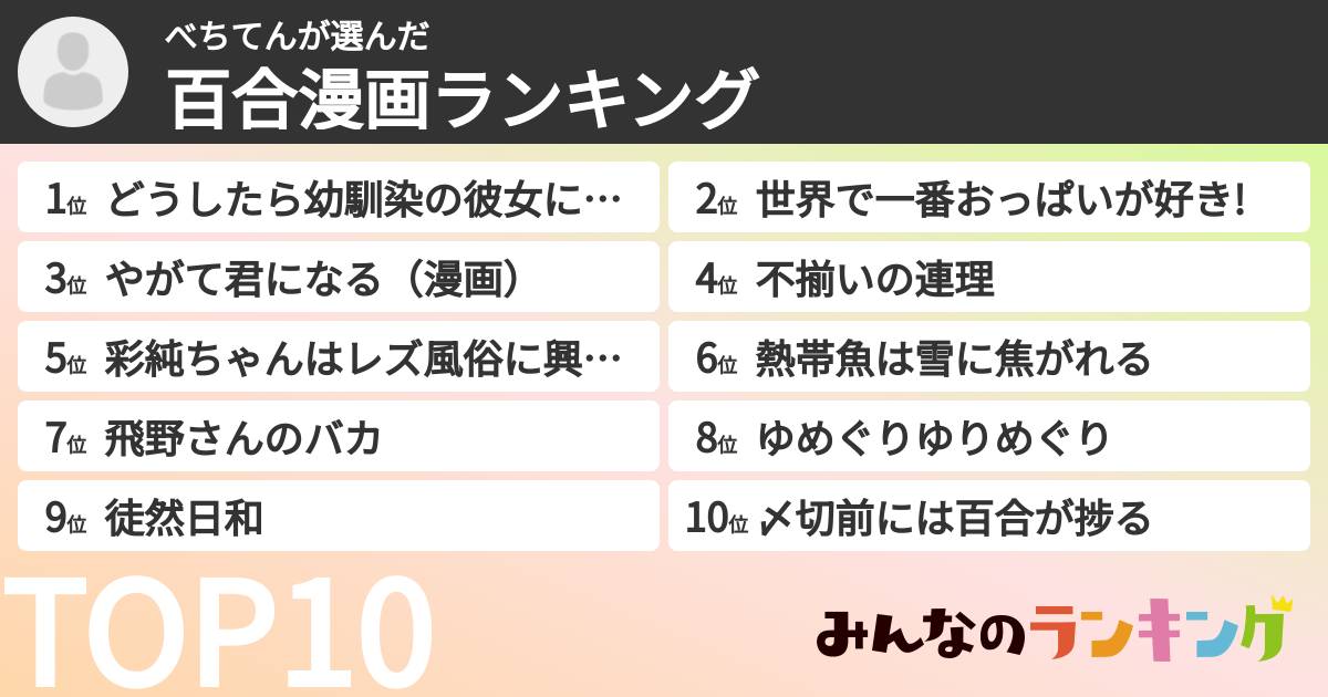 べちてんさんの「百合漫画ランキング」