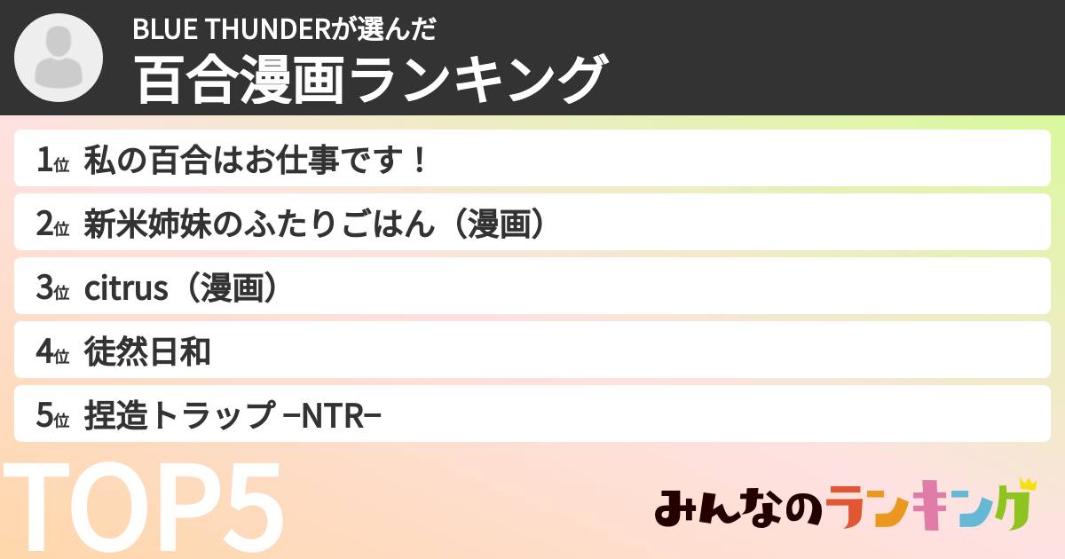 BLUE THUNDERさんの「百合漫画ランキング」