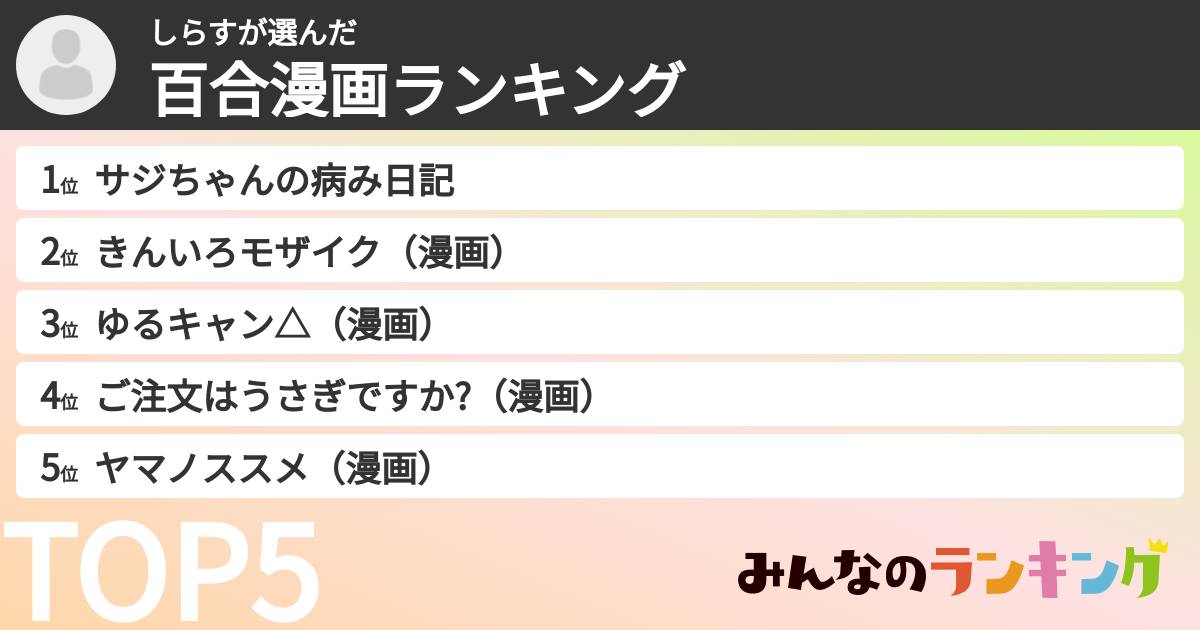 しらすさんの「百合漫画ランキング」