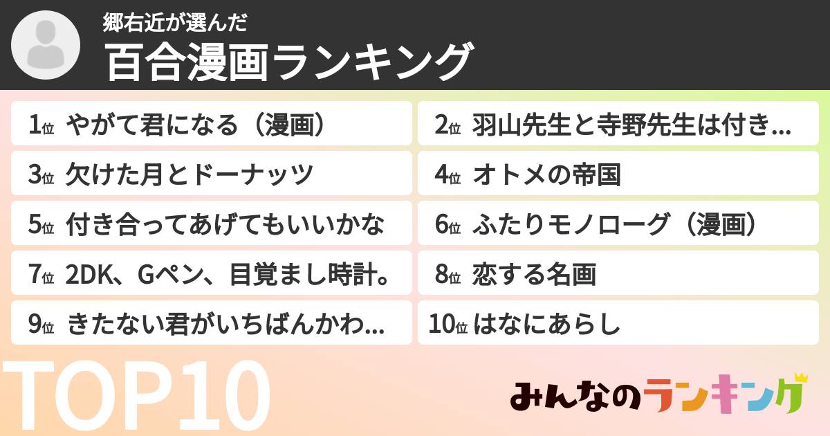 郷右近さんの「百合漫画ランキング」