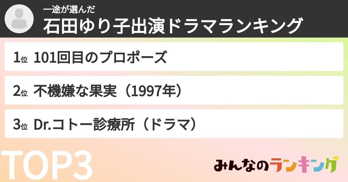 一途さんの「石田ゆり子出演ドラマランキング」