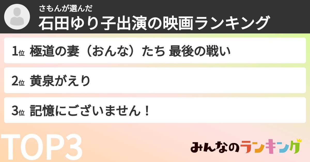 さもんさんの「石田ゆり子出演の映画ランキング」
