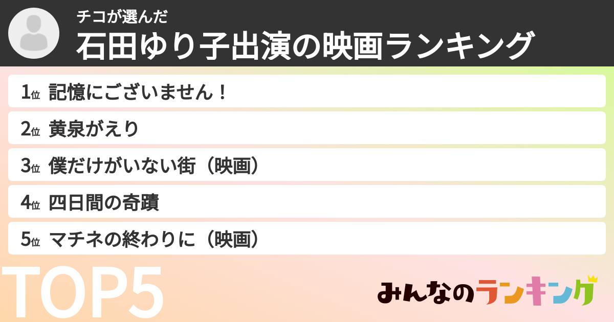 チコさんの「石田ゆり子出演の映画ランキング」