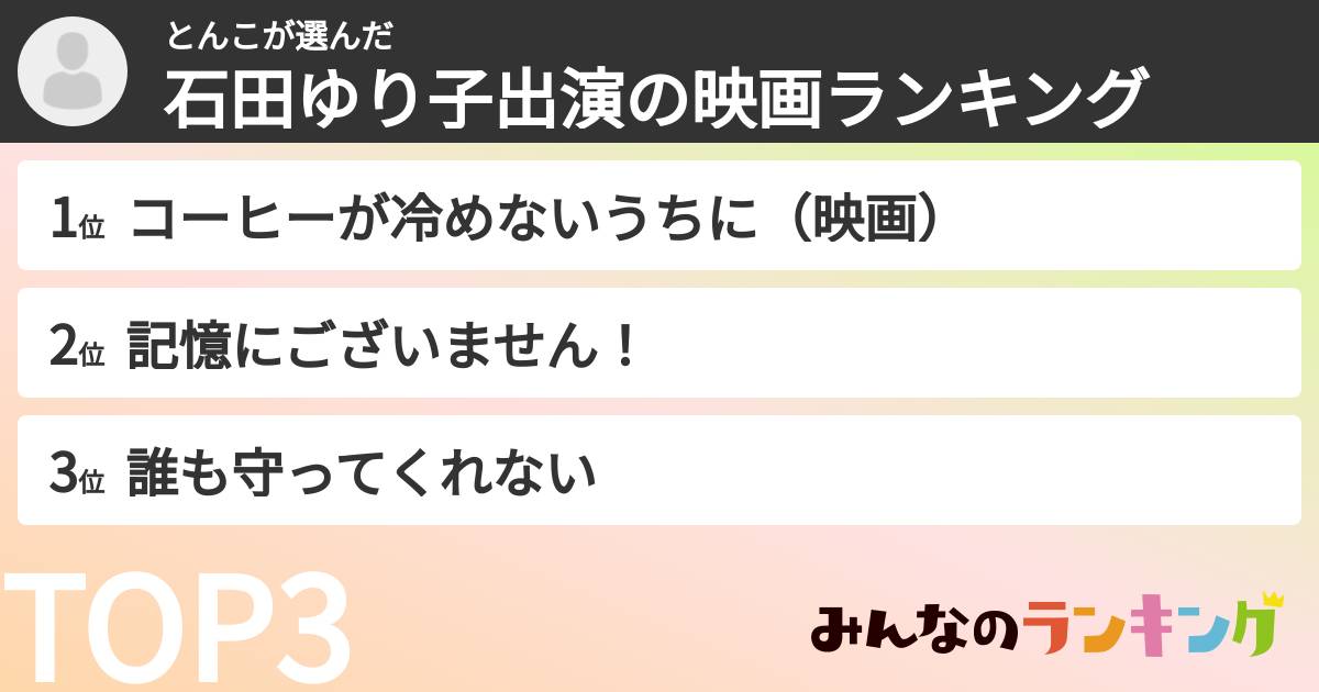とんこさんの「石田ゆり子出演の映画ランキング」