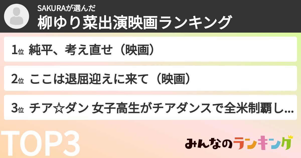SAKURAさんの「柳ゆり菜出演映画ランキング」