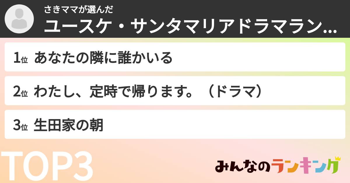 さきママさんの「ユースケ・サンタマリアドラマランキング」