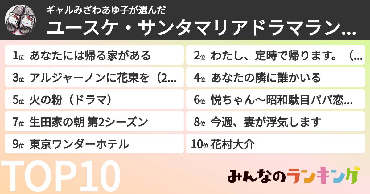 ギャルみざわあゆ子さんの「ユースケ・サンタマリアドラマランキング」