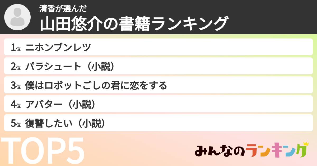 清香さんの「山田悠介の書籍ランキング」