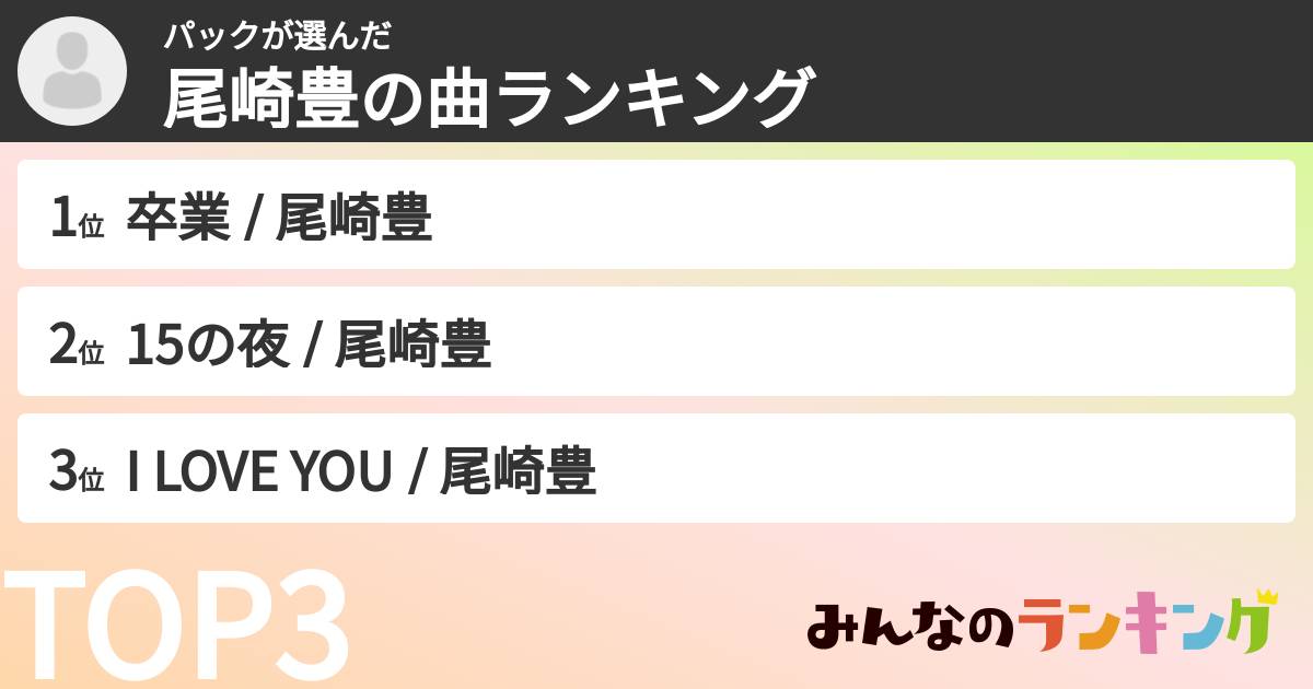 パックさんの「尾崎豊の曲ランキング」