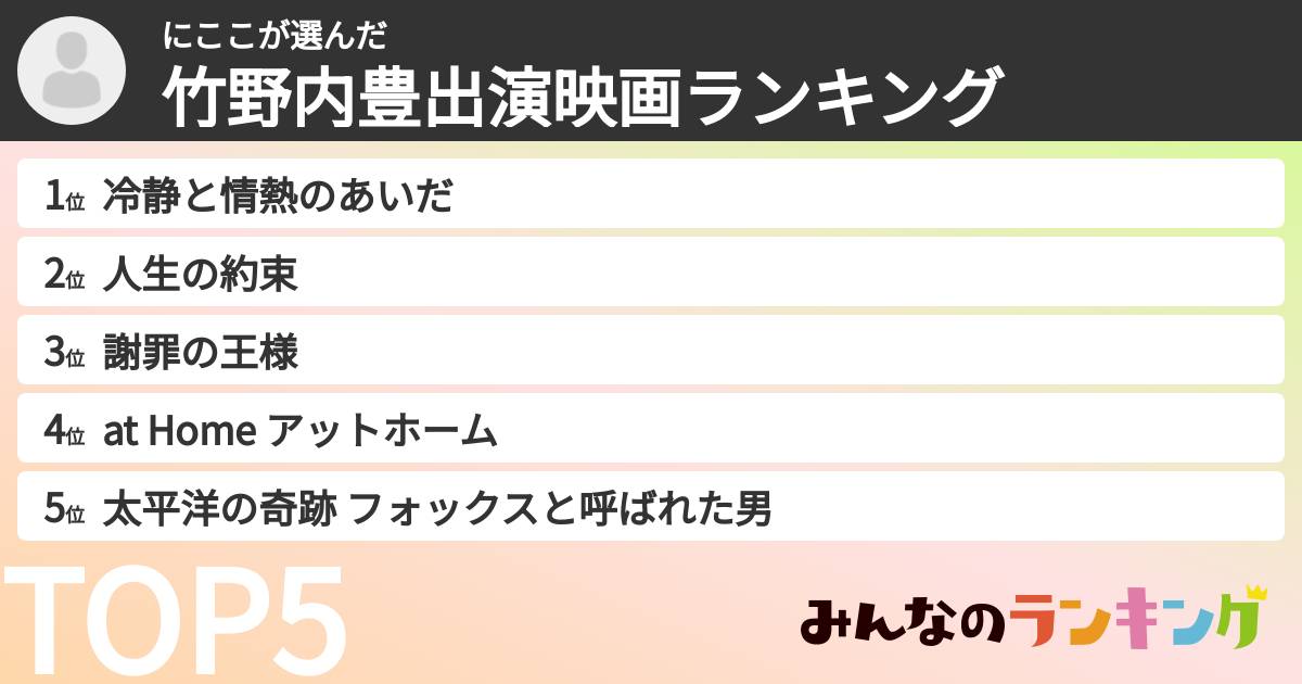 にここさんの「竹野内豊出演映画ランキング」