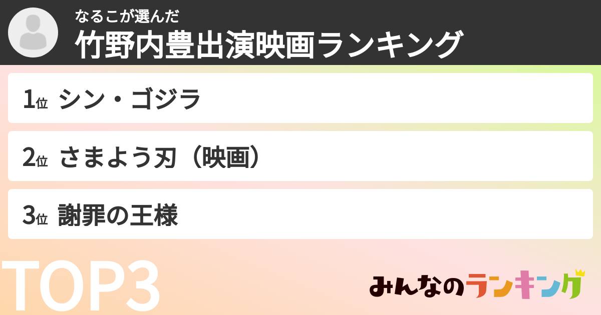 なるこさんの「竹野内豊出演映画ランキング」