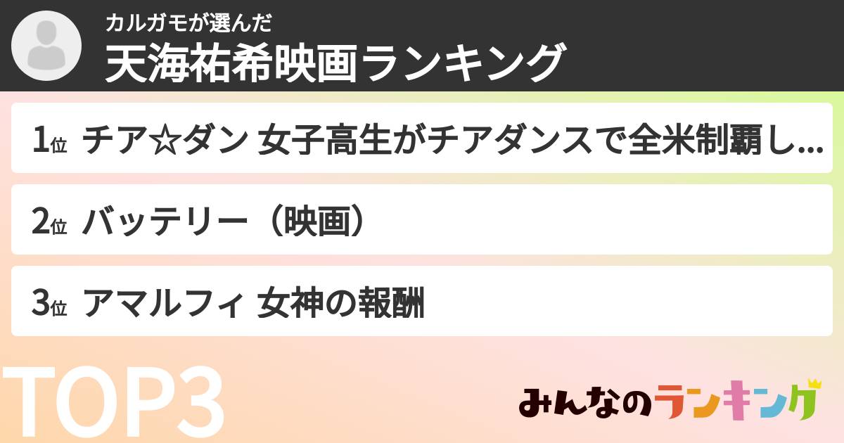 カルガモさんの「天海祐希映画ランキング」