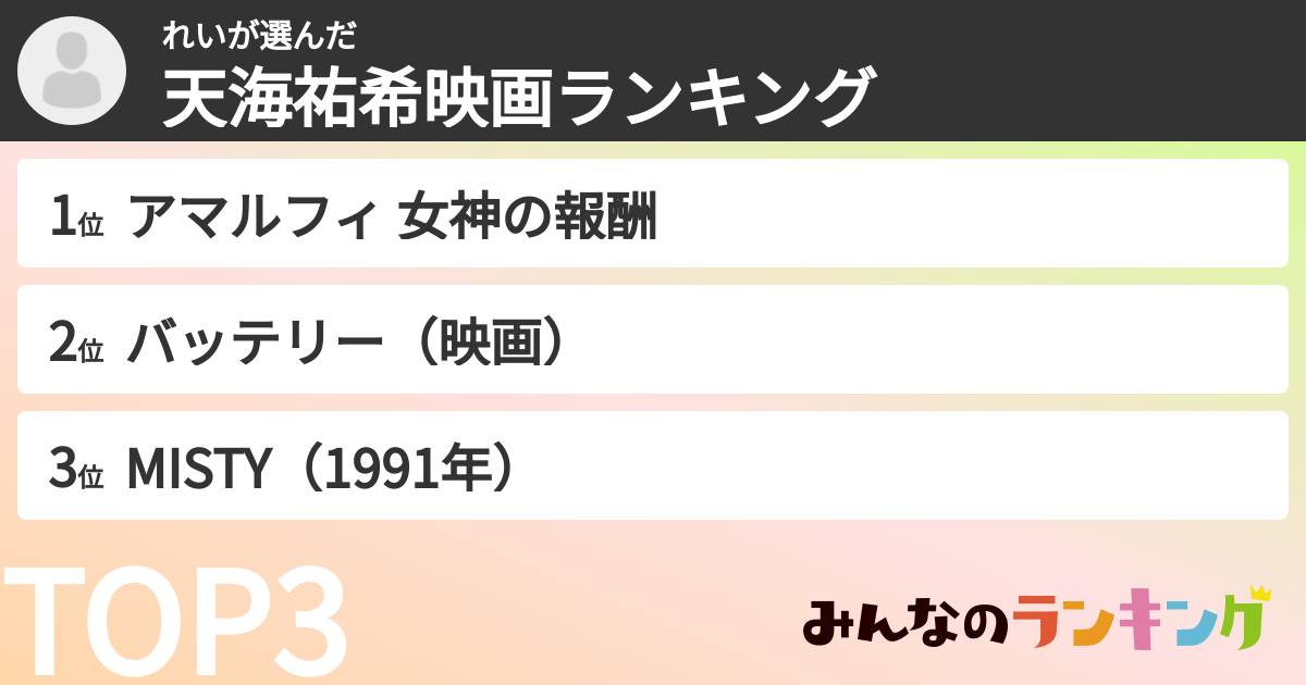 れいさんの「天海祐希映画ランキング」