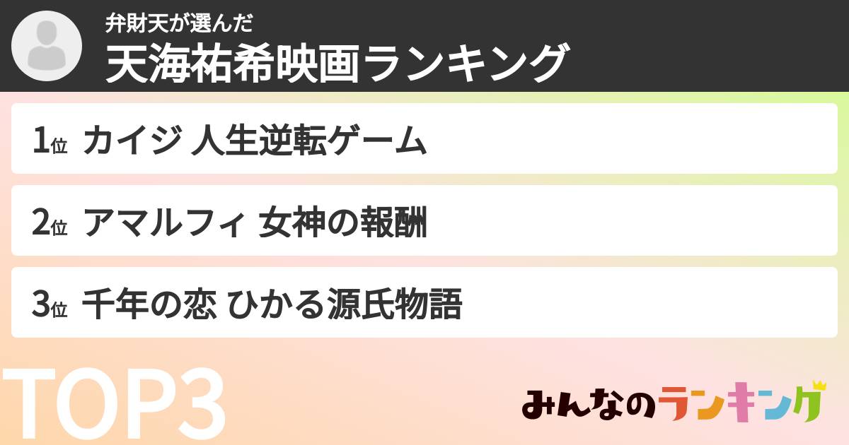 弁財天さんの「天海祐希映画ランキング」