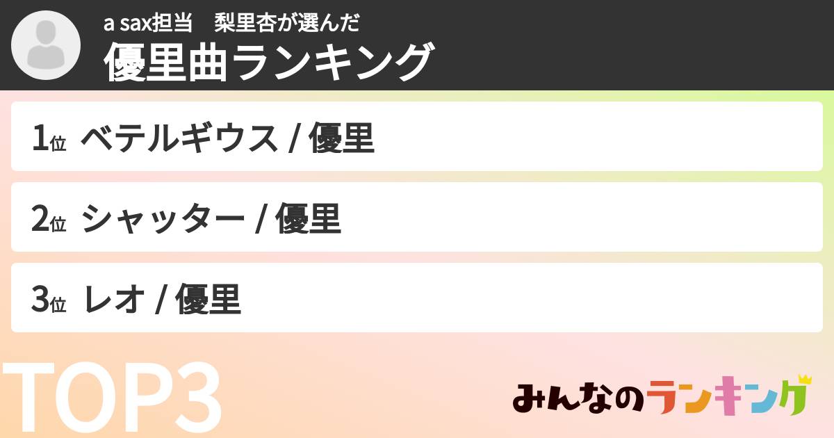 a sax担当　梨里杏さんの「優里曲ランキング」