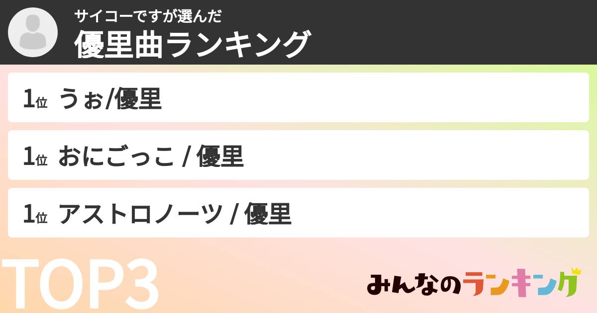 サイコーですさんの「優里曲ランキング」