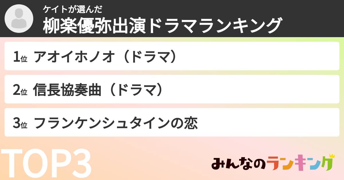 ケイトさんの「柳楽優弥出演ドラマランキング」