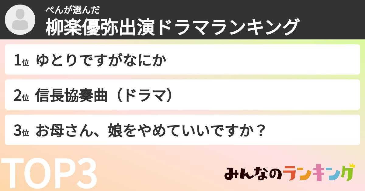ぺんさんの「柳楽優弥出演ドラマランキング」