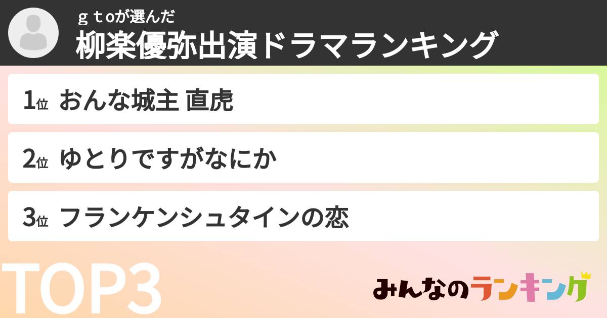 gtoさんの「柳楽優弥出演ドラマランキング」